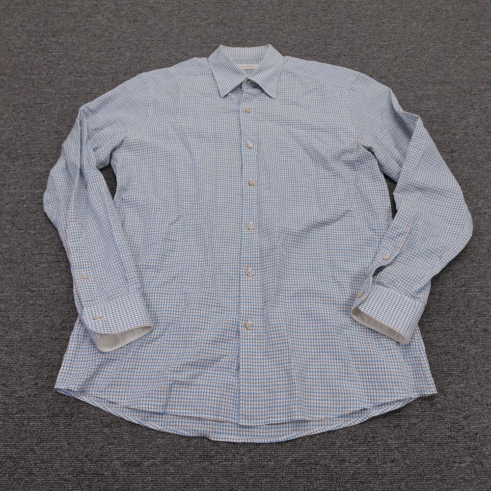 Ermenegildo Zegna Dress Shirt Mens Large Blue Check Long Sleeve Button Front